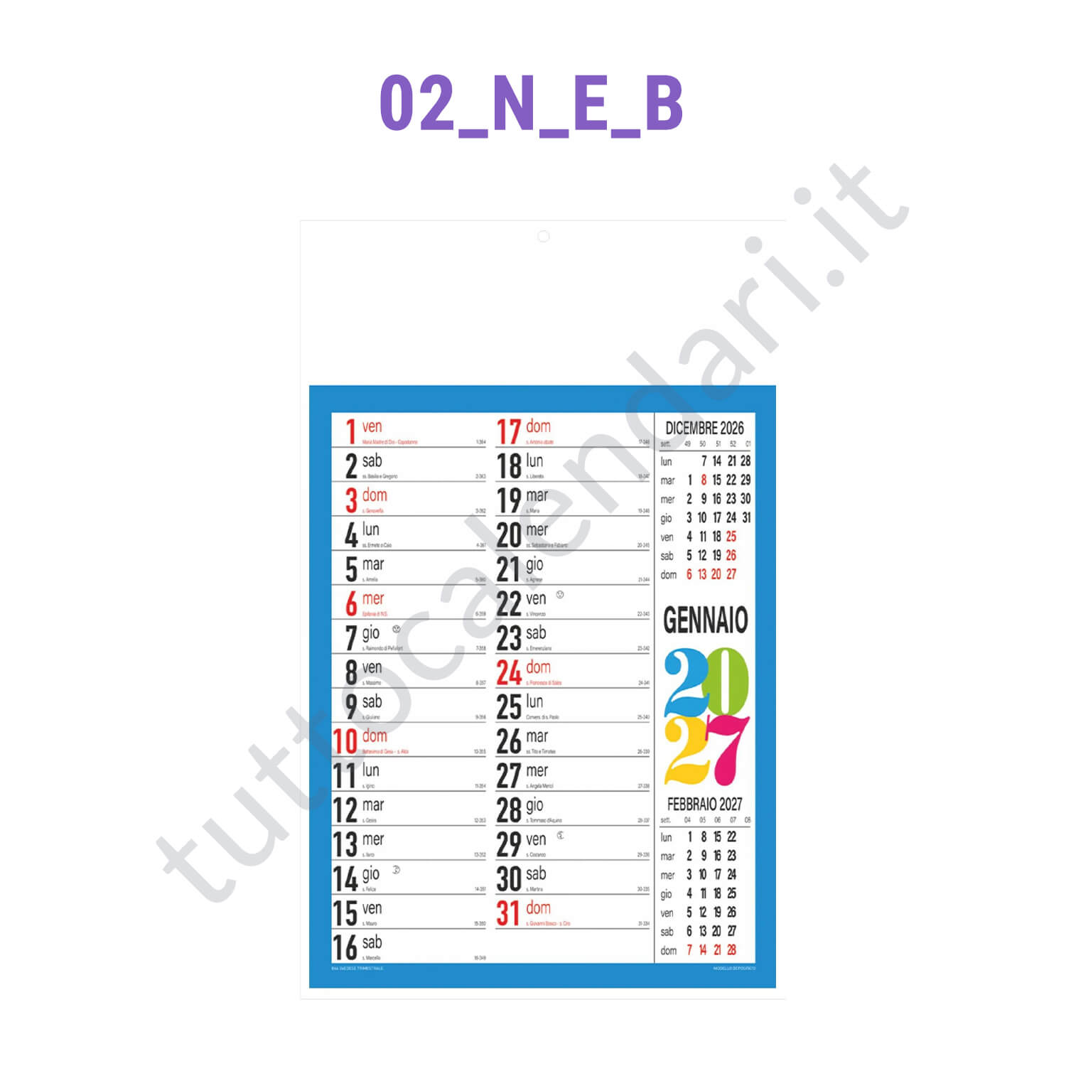 Calendario olandese commerciale blu Stampa calendario commerciale da muro