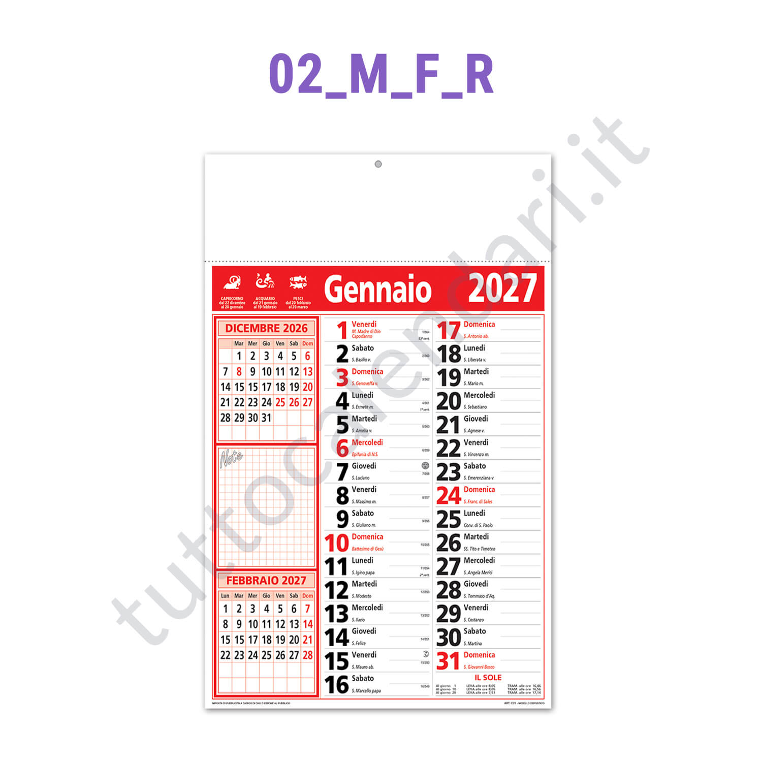 Calendario mensile commerciale azzurro con note Stampa calendario commerciale da parete con note
