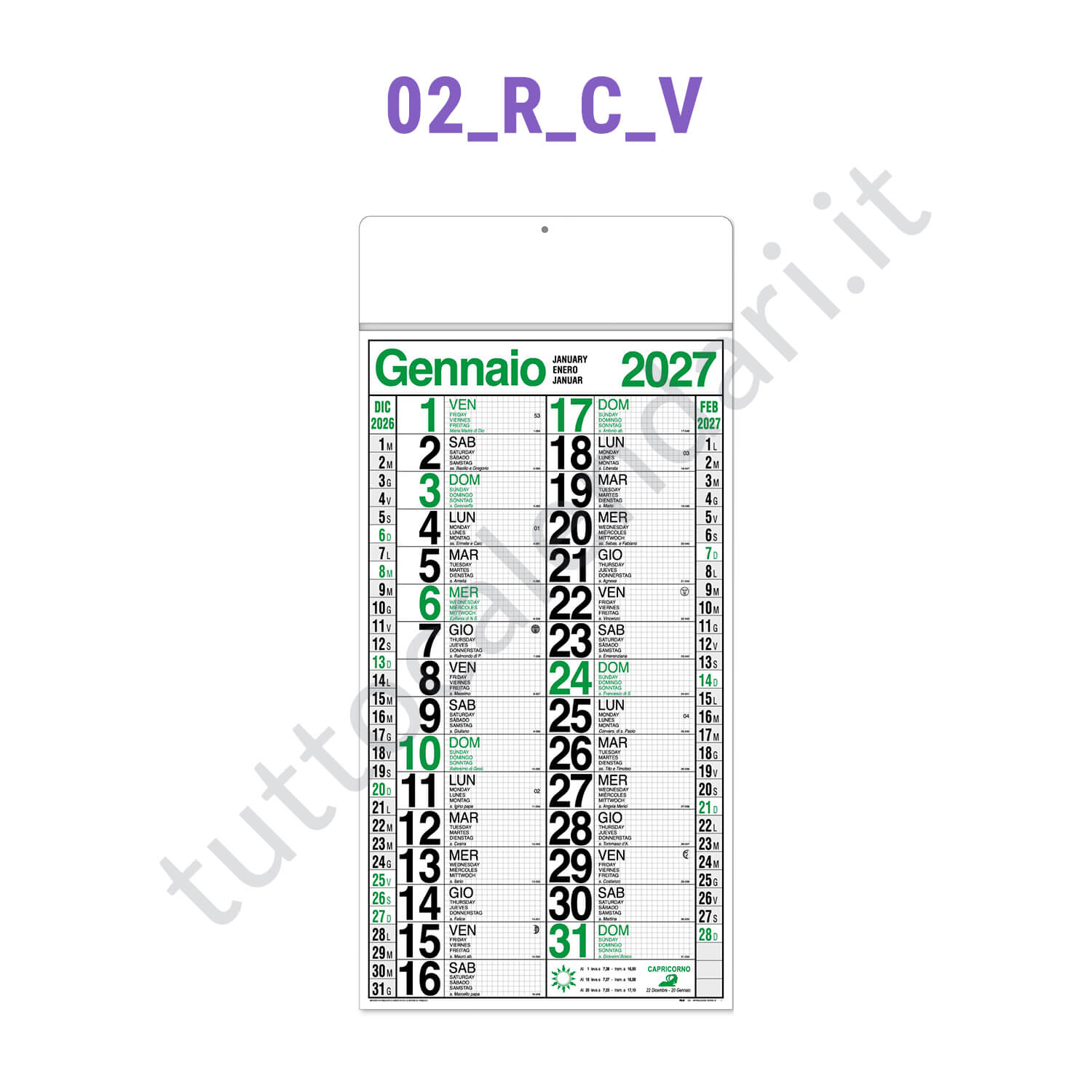 Calendario olandese commerciale quadrettato verde Stampa calendario commerciale da parete quadrettato