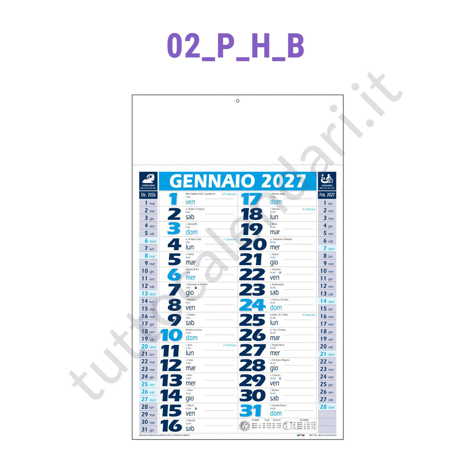 Calendario olandese commerciale da parete Azzurro/Blu Stampa calendario commerciale olandese