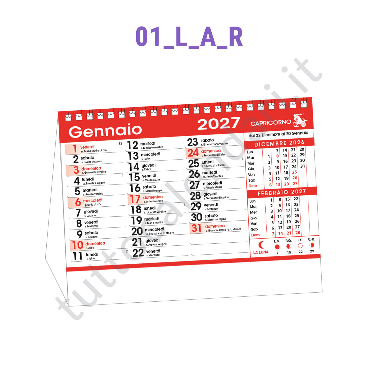 calendario da tavolo rosso composto da 6 fogli Vendita online calendario a cavallotto