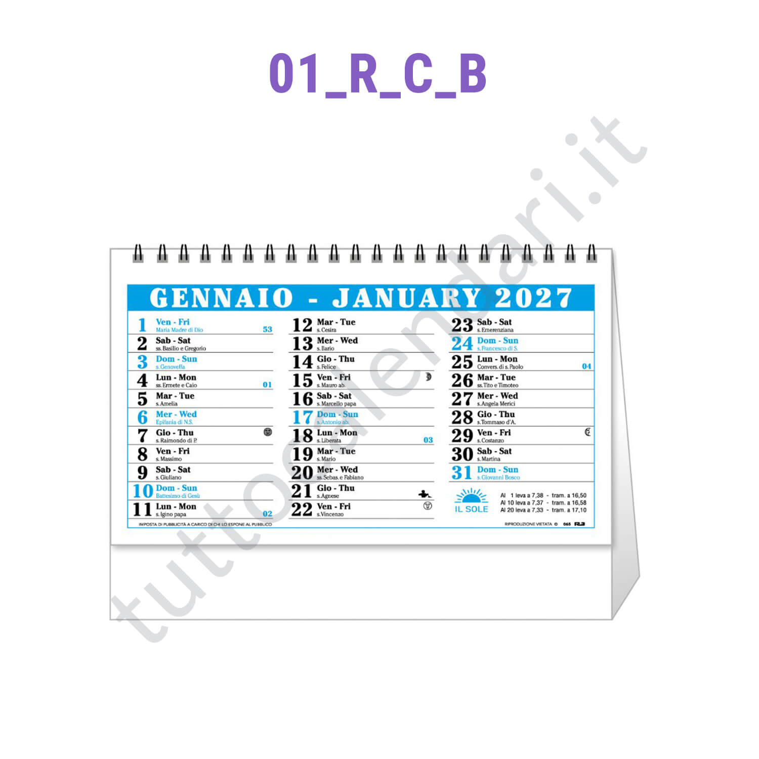 calendario da tavolo personalizzato con tabella 2028 azzurro Vendita online calendario a cavallotto
