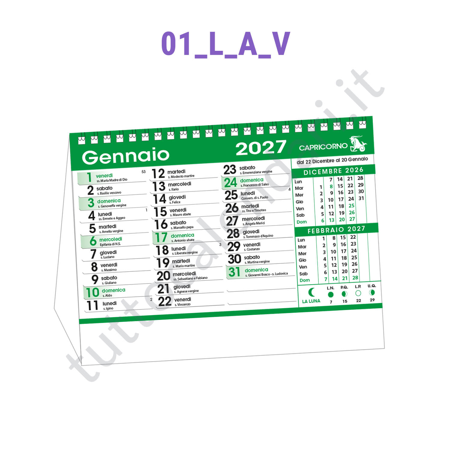 calendario da tavolo verde composto da 6 fogli Vendita online calendario a cavallotto