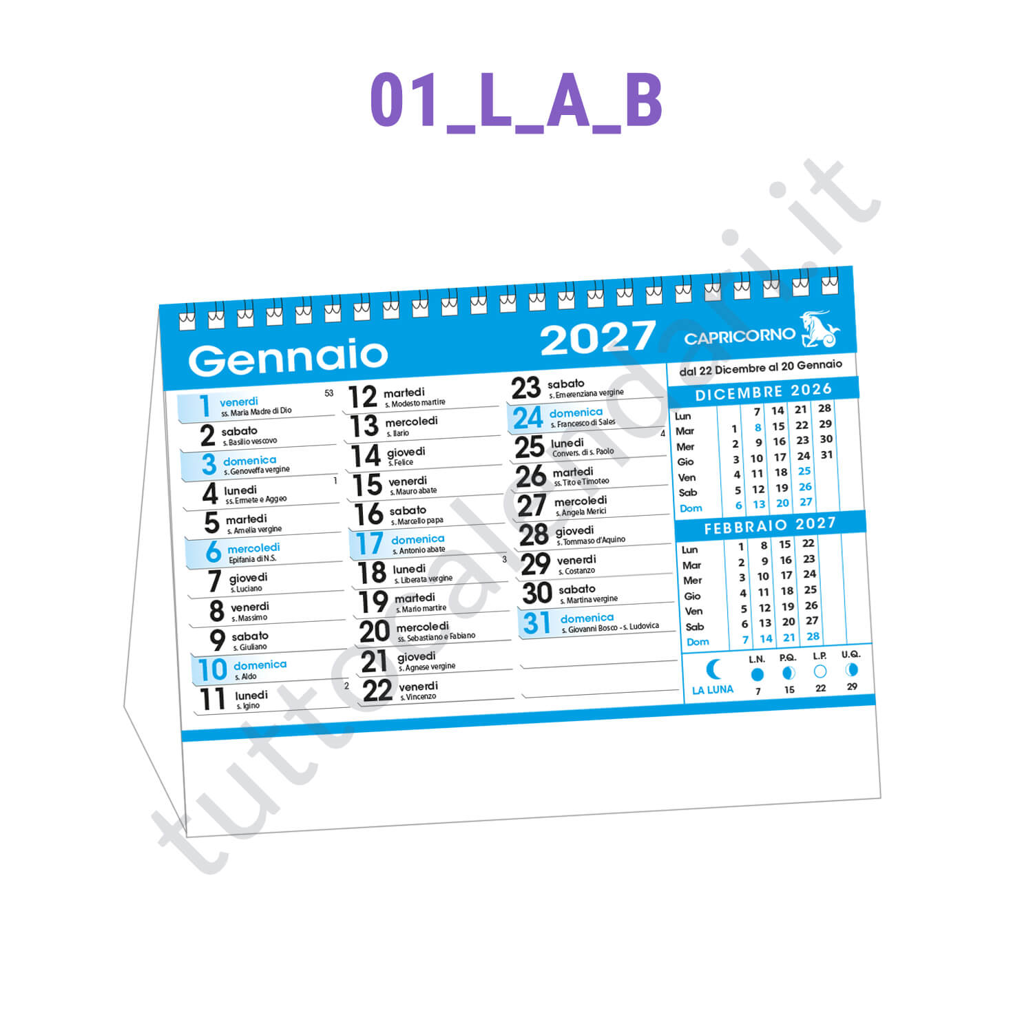 calendario da tavolo azzurro composto da 6 fogli Vendita online calendario a cavallotto
