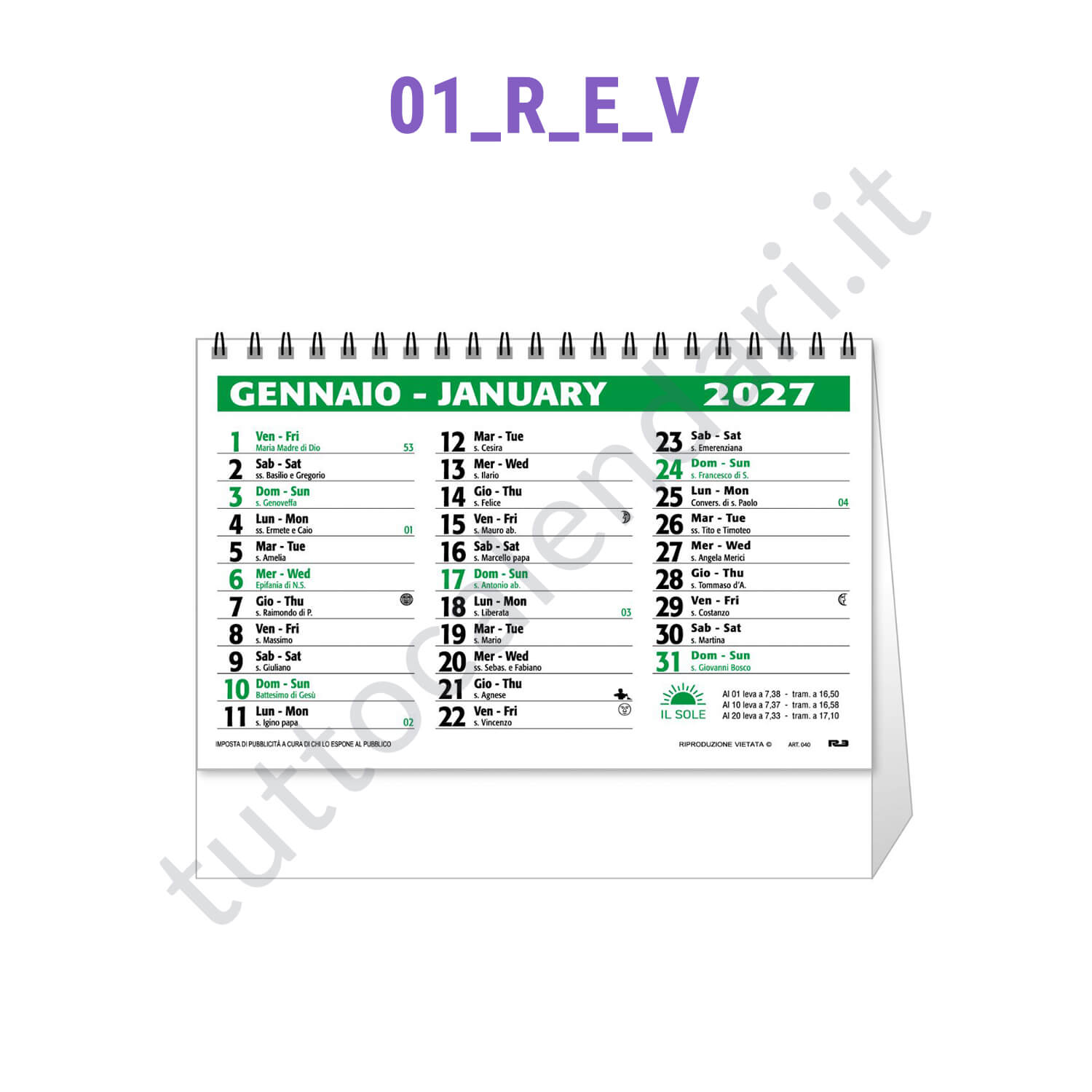 Calendarietto da tavolo commerciale verde Vendita online calendario a cavallotto farmacia