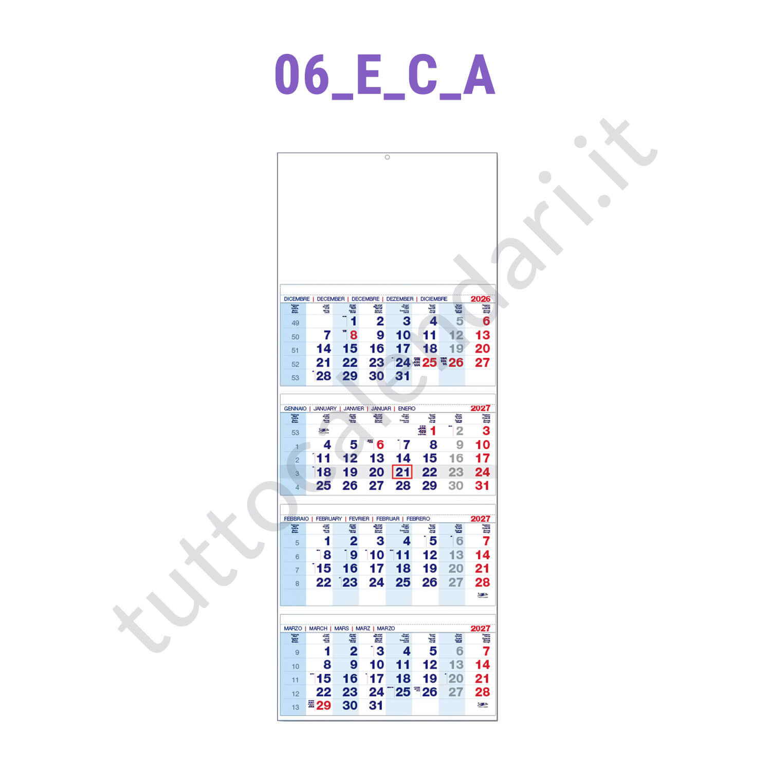 Calendario quadrittico blu/rosso da parete personalizzati Stampa calendario quadrittico da parete