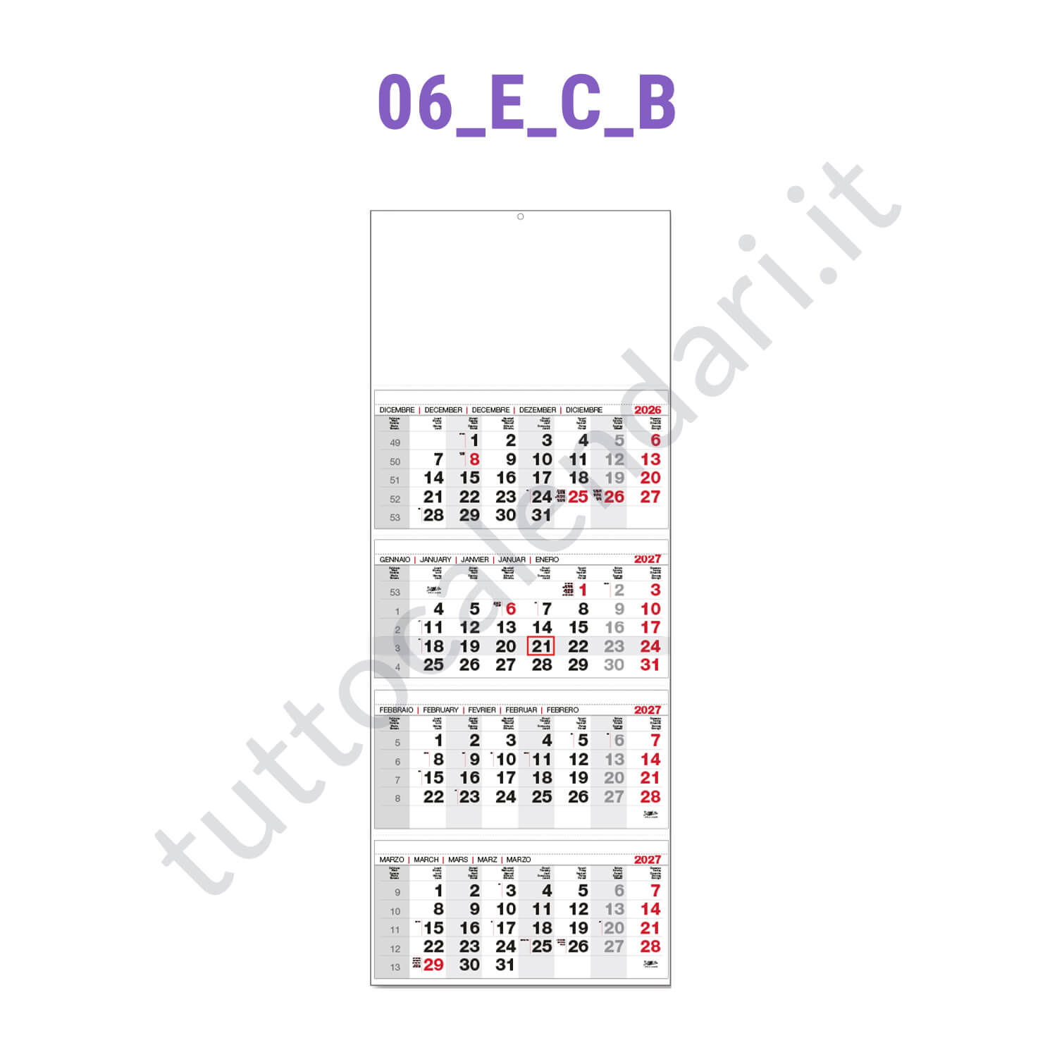 Calendario quadrittico nero/rosso da parete personalizzati Stampa calendario quadrittico da parete