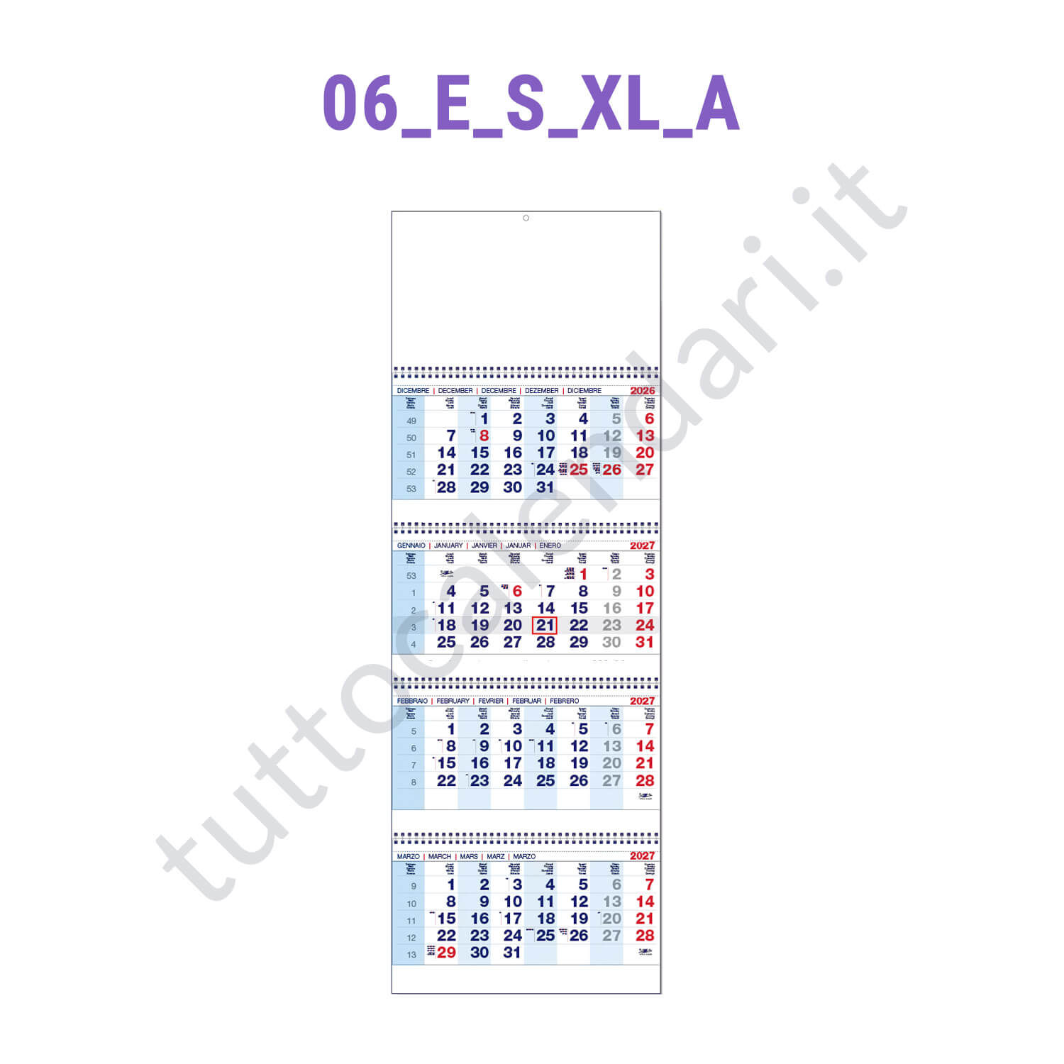 Calendario quadrittico blu/rosso da parete personalizzati Stampa calendario quadrittico da parete