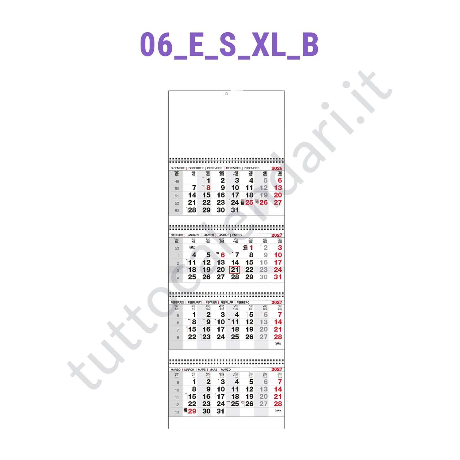 Calendario quadrittico nero/rosso da parete personalizzati Stampa calendario quadrittico da parete